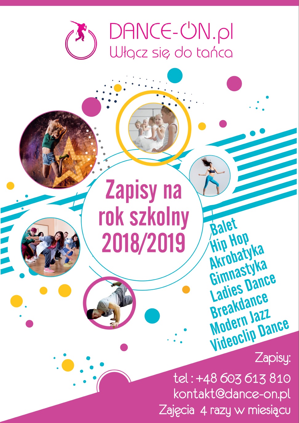Plakat informacyjny szkoły tańca