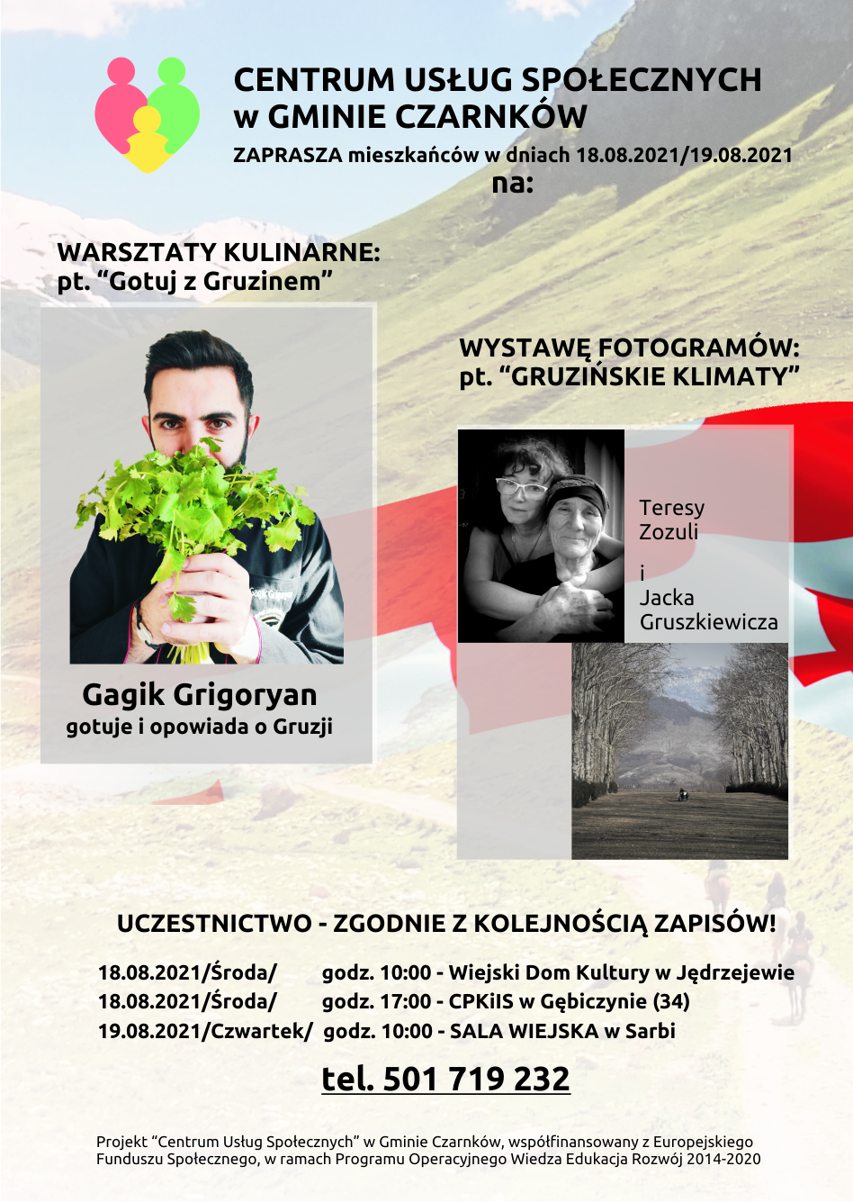 Plakat reklamujący warsztaty kulinarne oraz wystawę fotografii