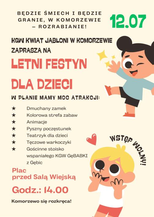 Letni Festyn w Komorzewie 12.07.2025 r. godz. 14:00