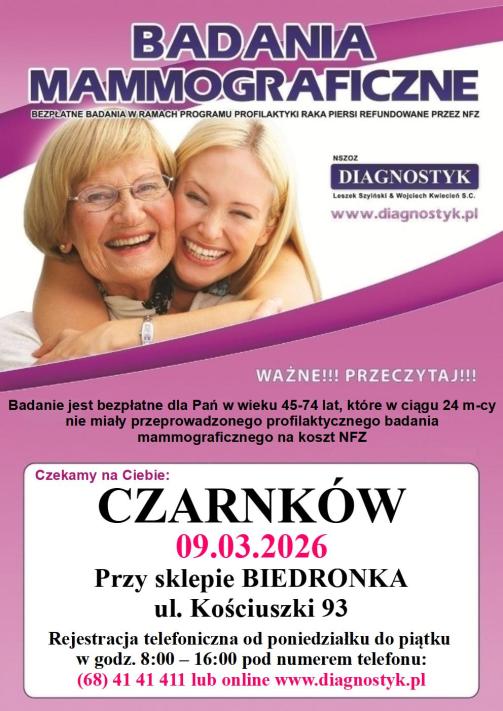 Bezpłatna mammografia w Czarnkowie