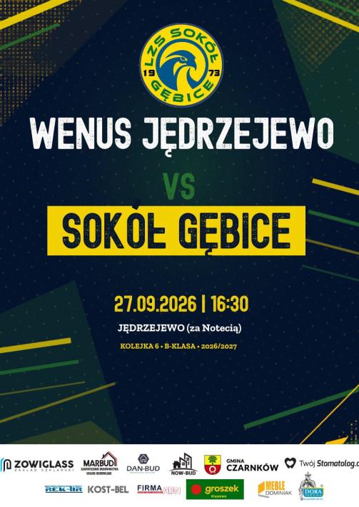 Mecz Wenus Jędrzejewo vs Sokół Gębice 27.09.2026 godz. 16.30