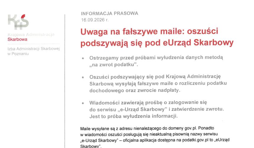 OSTRZEŻENIE DLA MIESZKAŃCÓW GMINY – UWAGA NA OSZUSTWA PODATKOWE